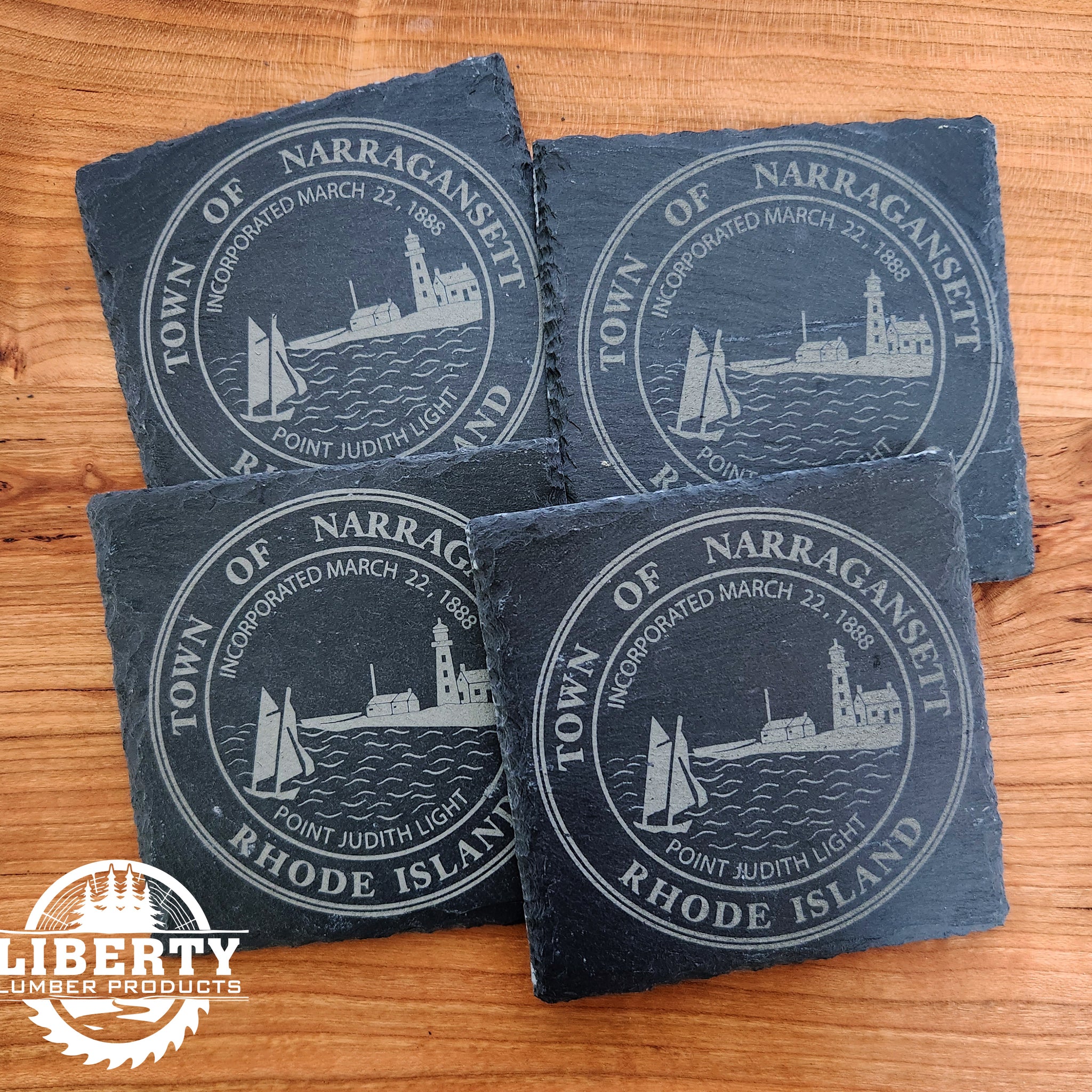 Narragansett, RI Laser Engraved Slate Coaster Set of 4