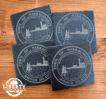 Narragansett, RI Laser Engraved Slate Coaster Set of 4