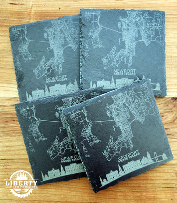 Newport, RI Laser Engraved Slate Coasters Set of 4