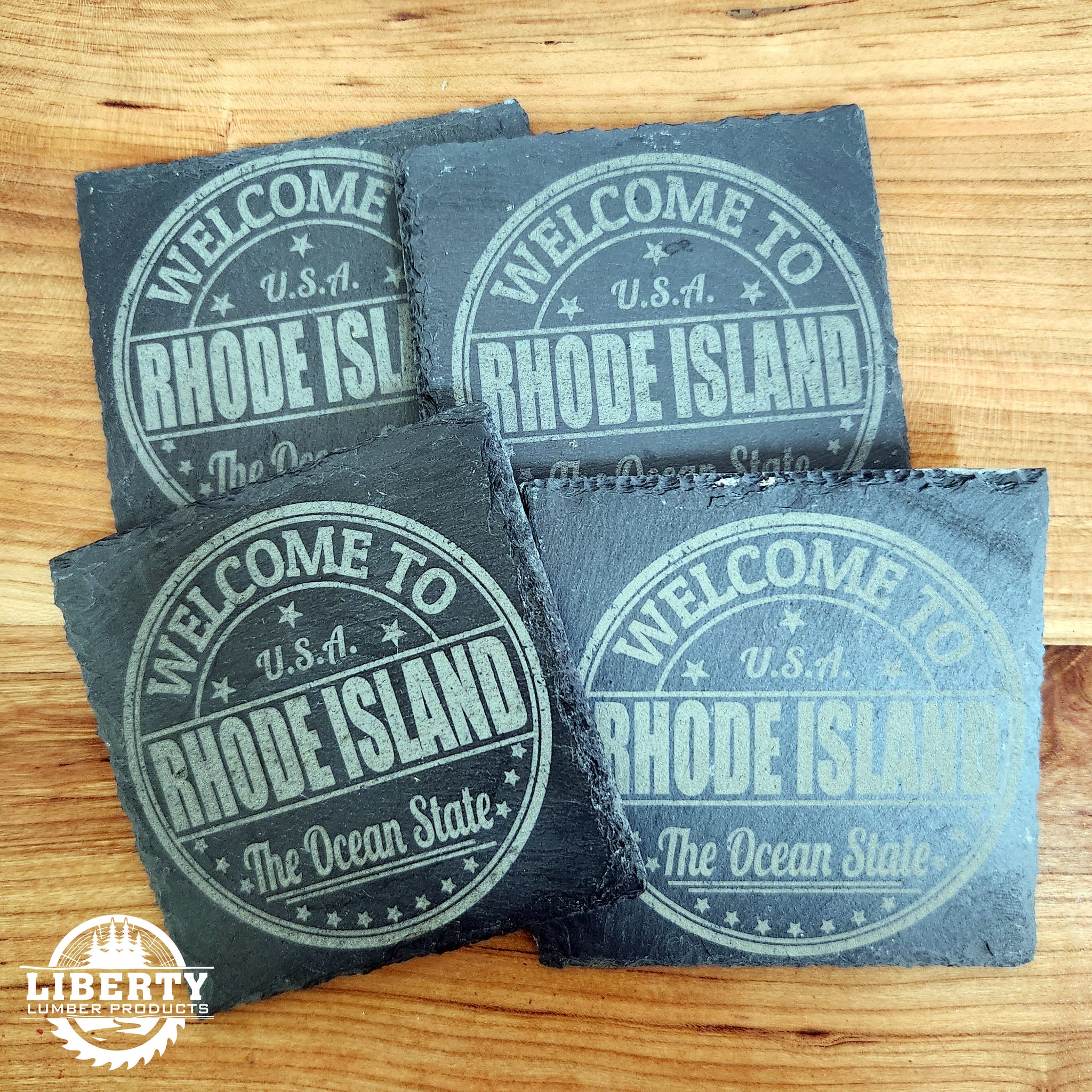 Rhode Island Laser Engraved Slate Coasters Set of 4