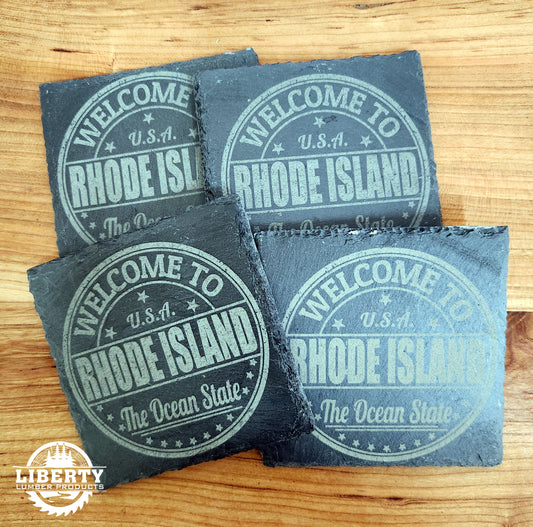 Rhode Island Laser Engraved Slate Coasters Set of 4